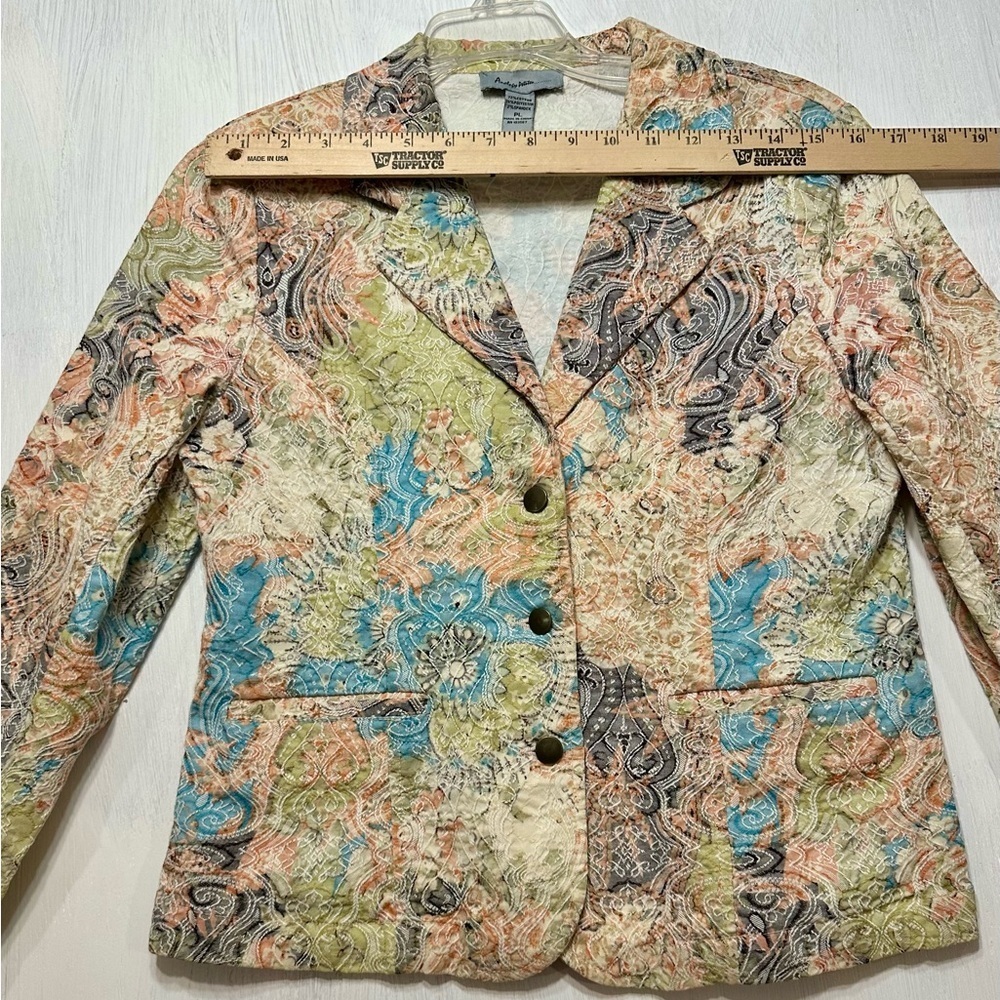 Analogy Petite Women’s Multicolor Paisley Textured Blazer Jacket PL Cotton Blend - Picture 2 of 7